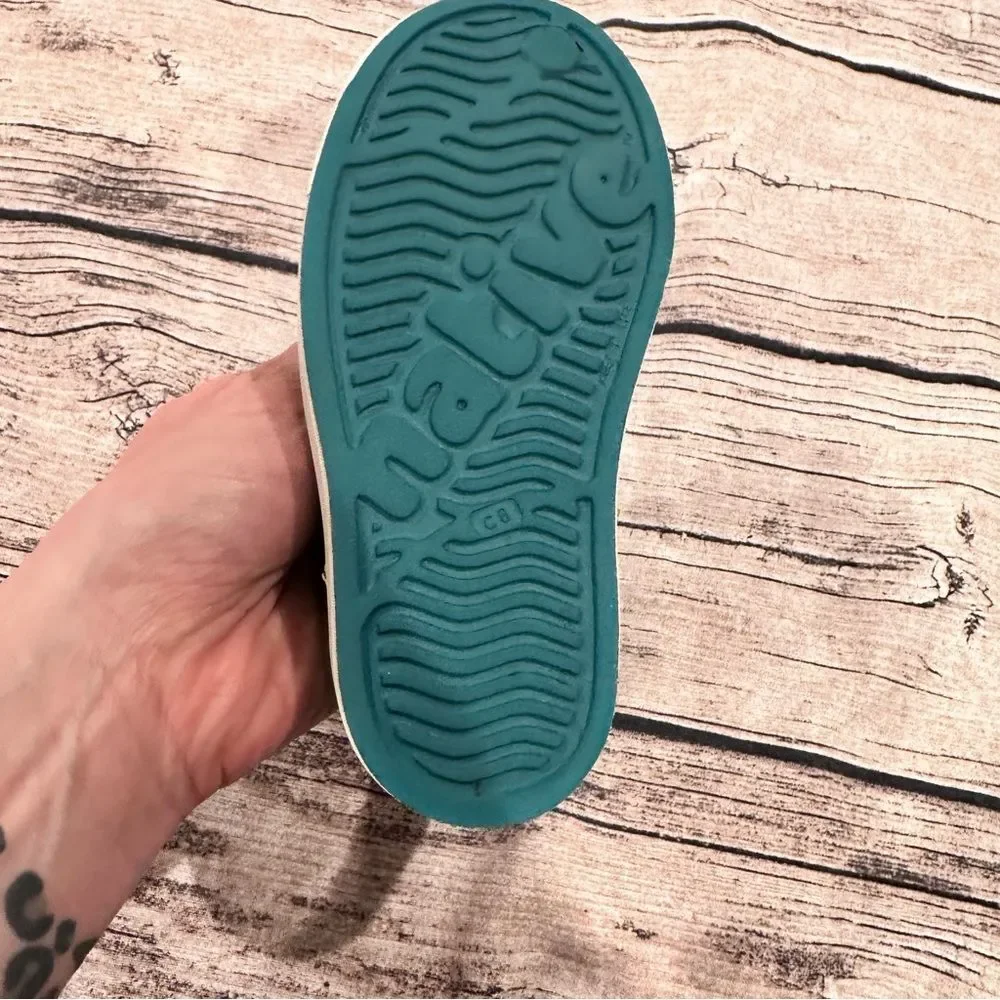 Native Teal and White Water Shoes with Perforated Design Kids Size 8